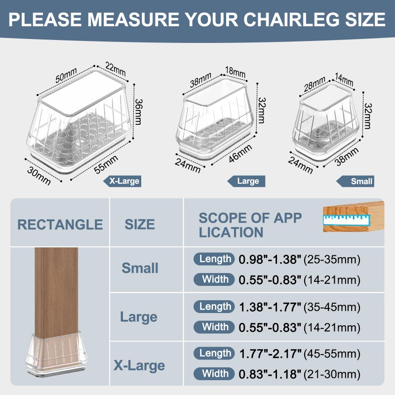 Violibar 24PCS Rectangular Chair Leg Floor Protectors for Hardwood Floors, Thicken Rubber Chair Leg Cap Covers, Non Slip Furniture Leg Pads to Protect Wood Tile Floors from Scratches and Reduce Noise - Image 3